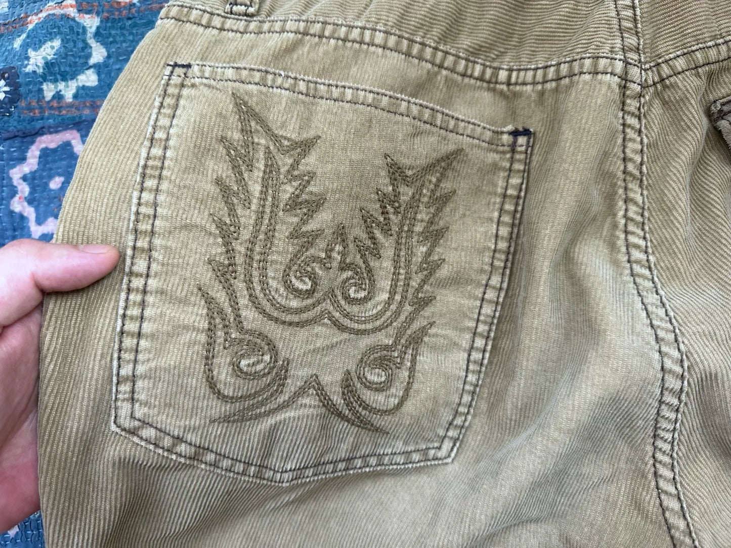 rrl western embroidered patchwork denim pants