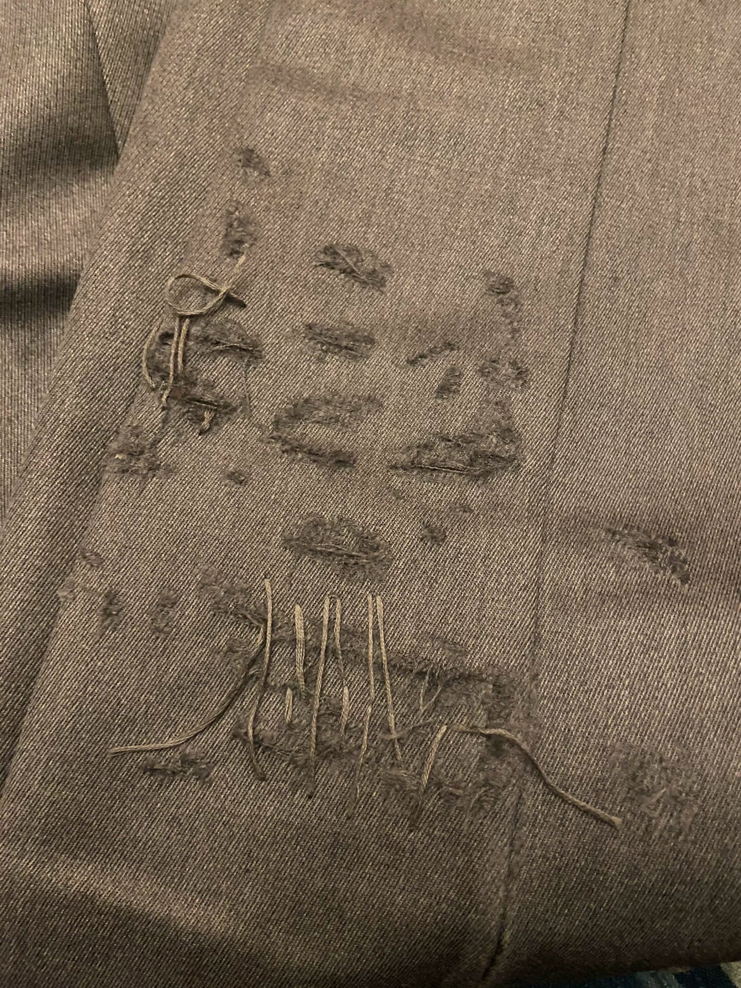 thom browne distressed gray trousers