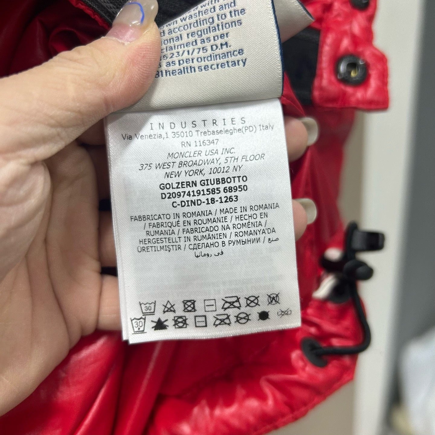 red and white striped down jacket