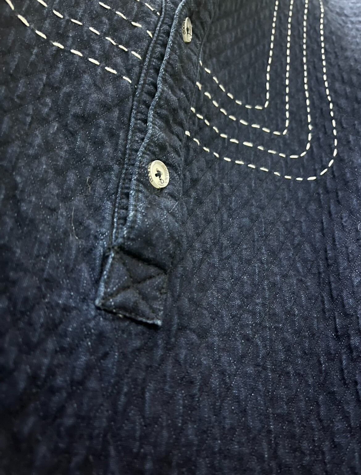 navy blue henley collar sweatshirt