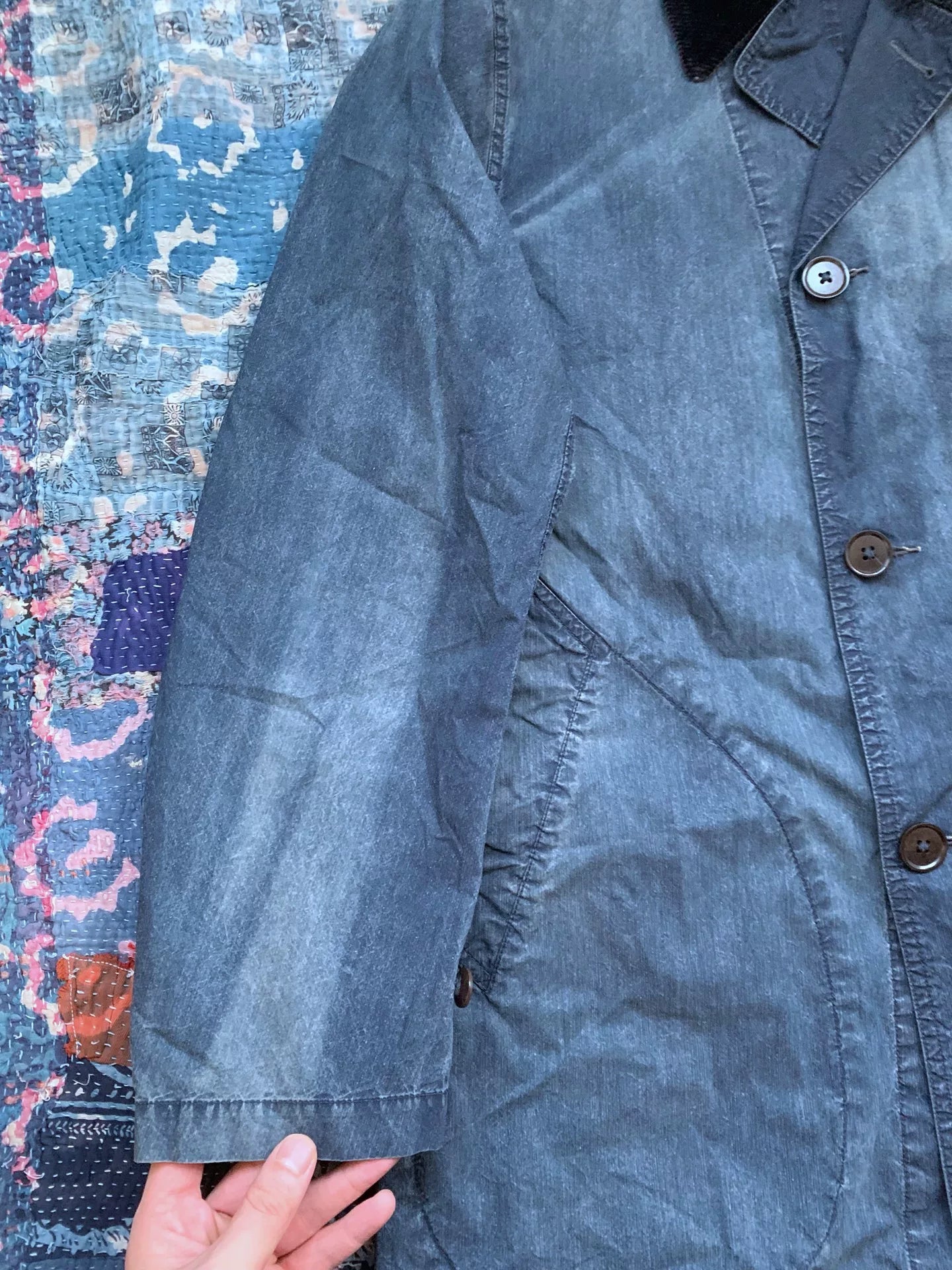 RRL Distressed Corduroy Patchwork Trench