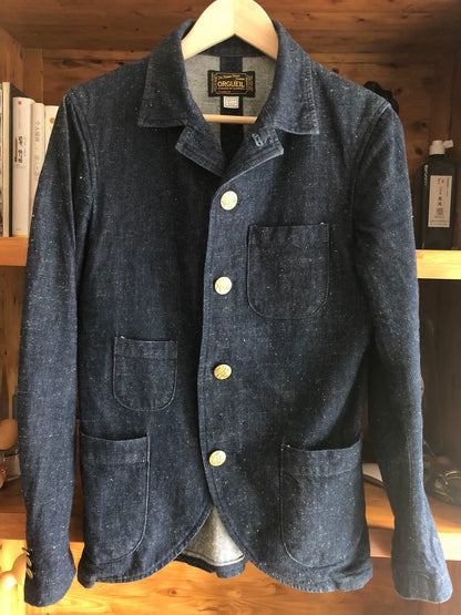 vintage denim blazer with gold buttons