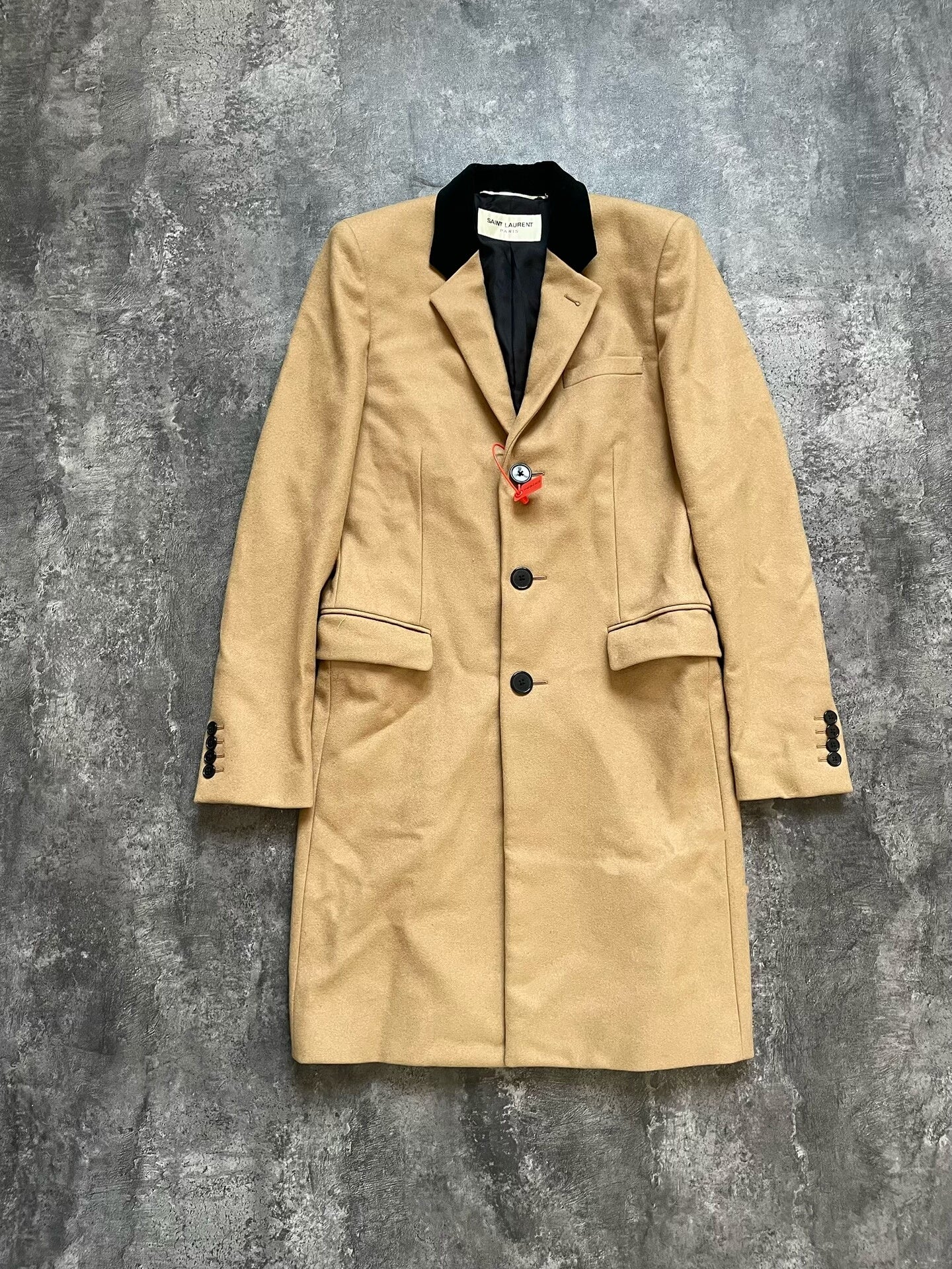 Saint Laurent Beige Coat w/ Black Collar