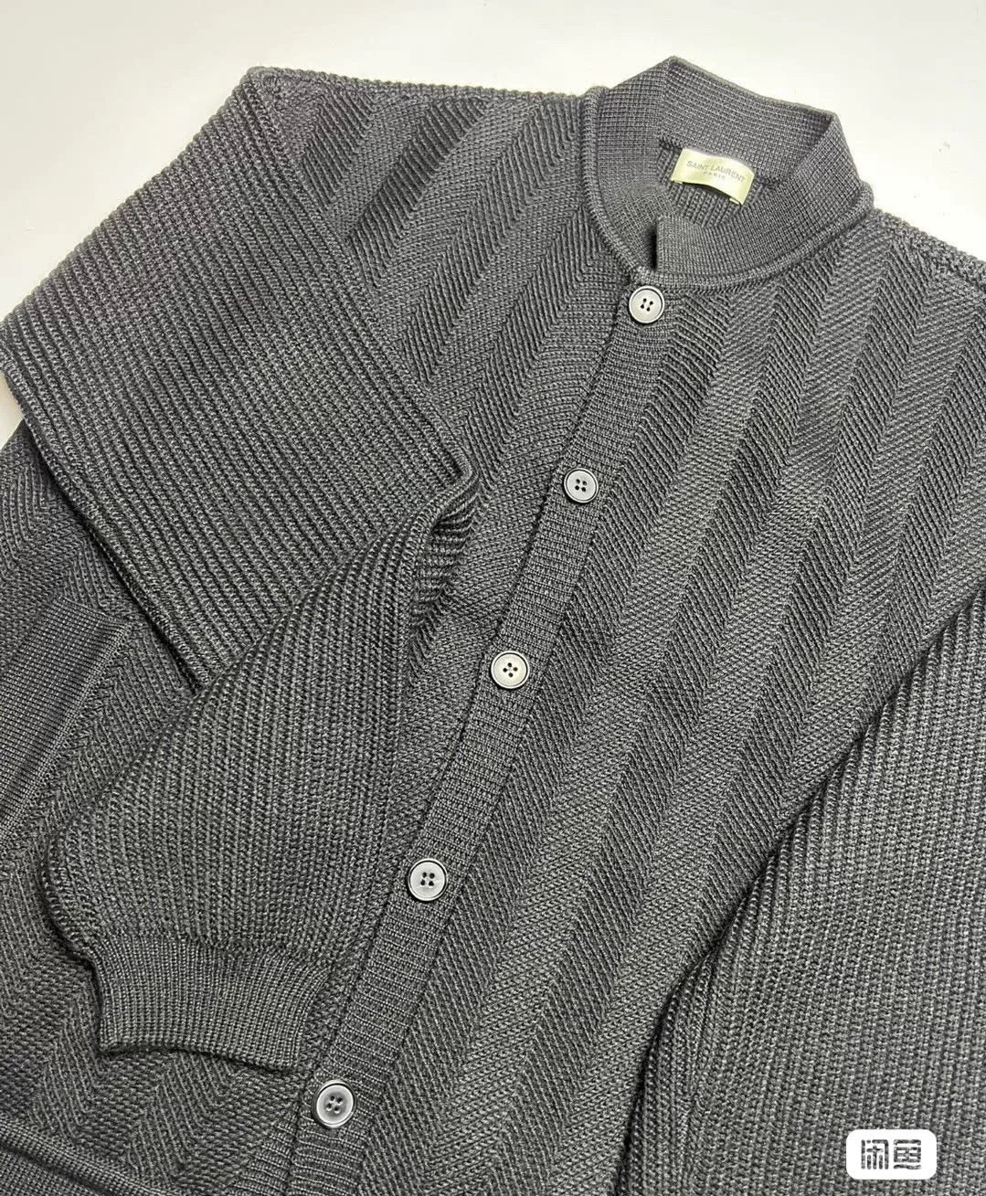 Saint Laurent Gray Herringbone Cardigan