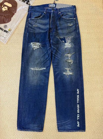 bape type2 damage denim pants limited edition
