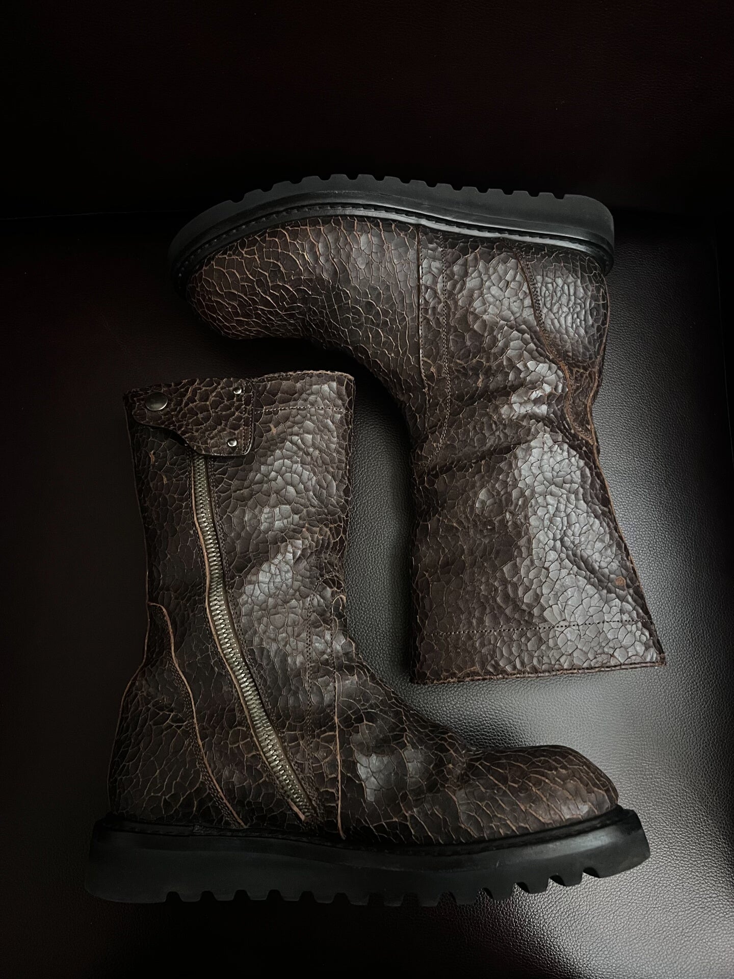 Rick Owens Cracked Leather Military Boots
