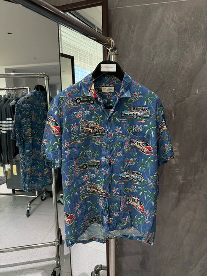 Saint Laurent Blue Palm Tree Print Shirt