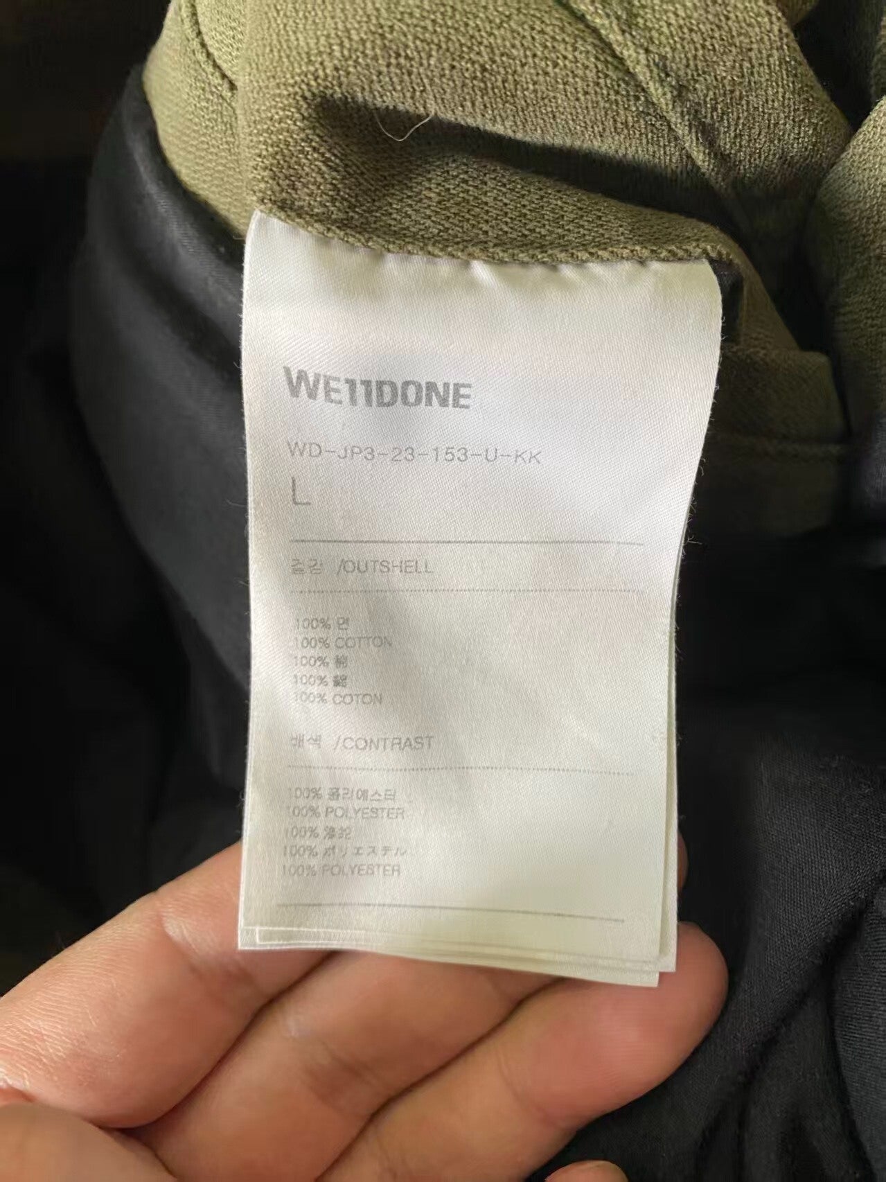 WE11DONE Olive Green Distressed Parka