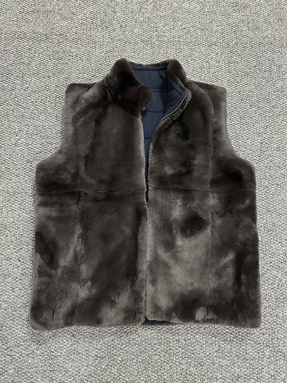 n.peal cashmere vest with faux fur collar