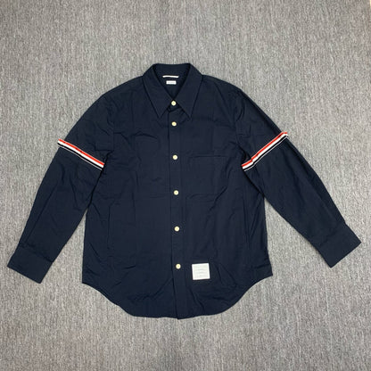 Thom Browne navy three-stripe nylon shirt jacket