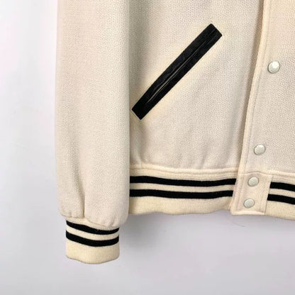 Yves Saint Laurent Cream Striped Baseball Jacket