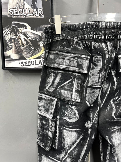 Rick Owens Painted Black White Cargo Pants