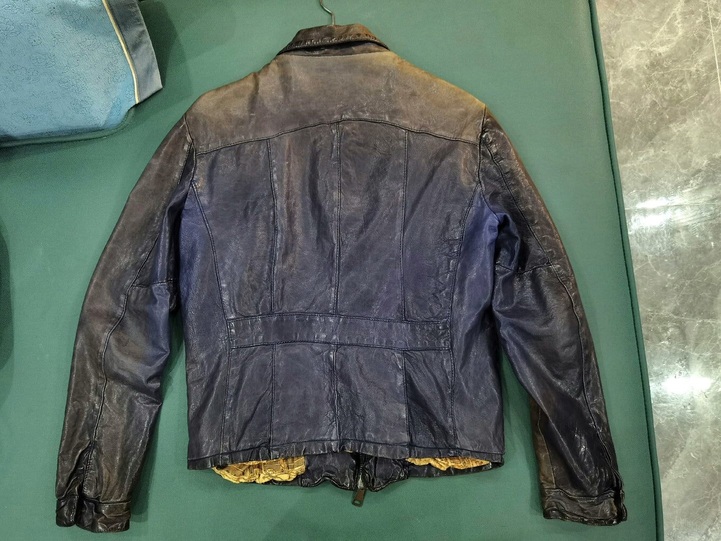Giorgio Brato Vintage Blue Yellow Leather Jacket
