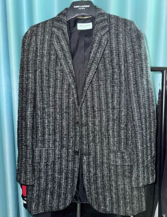 Saint Laurent 15FW Gray Pinstripe Wool Blazer