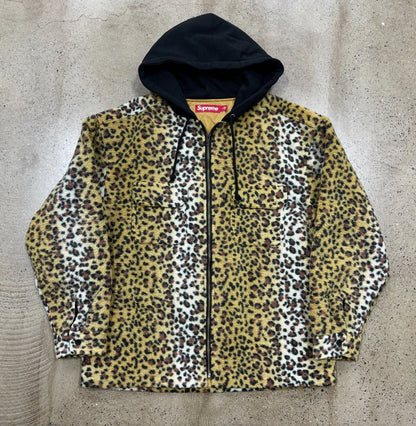 supreme leopard fleece zip up hooded jacket