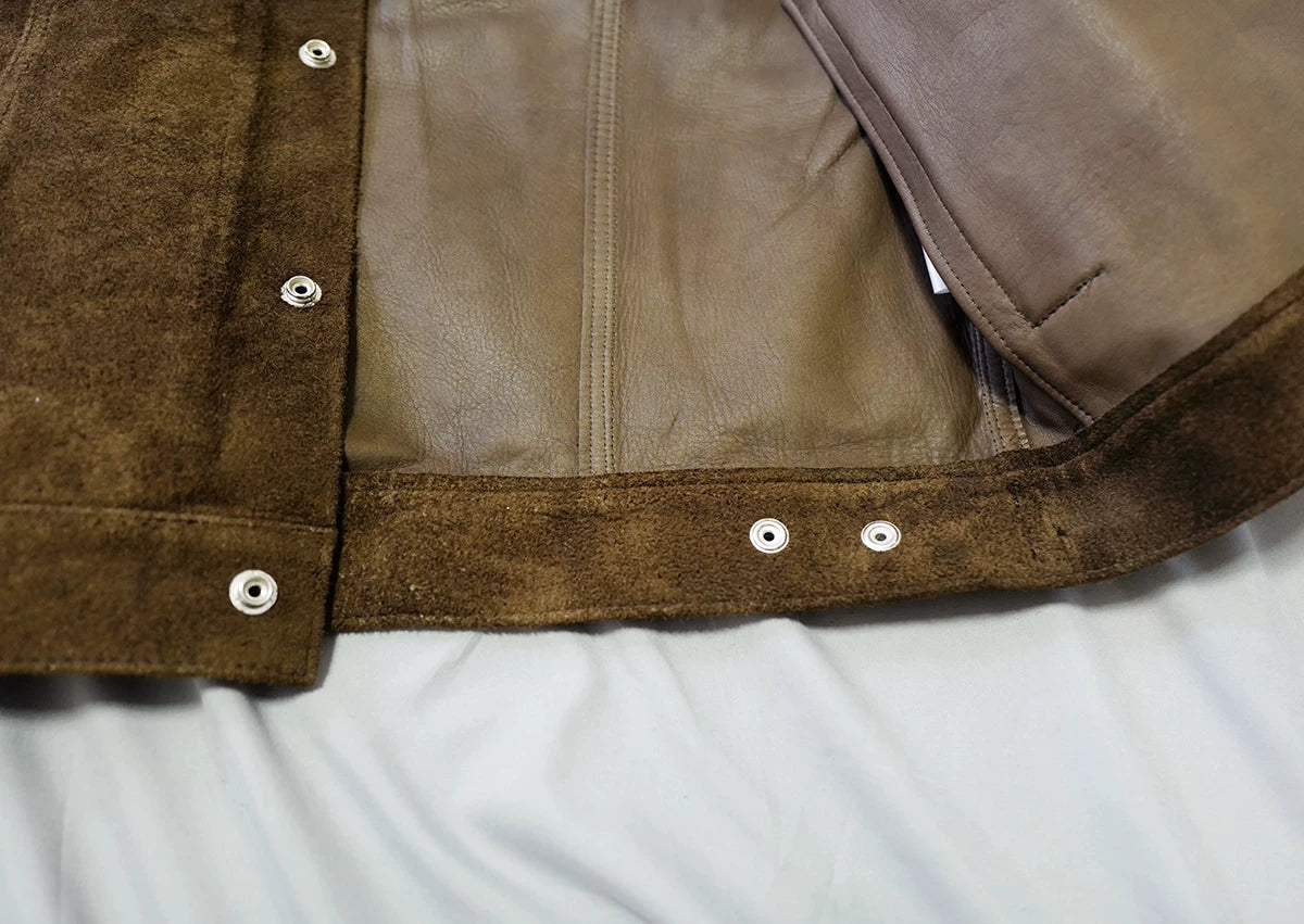 wacko maria leather trucker jacket brown