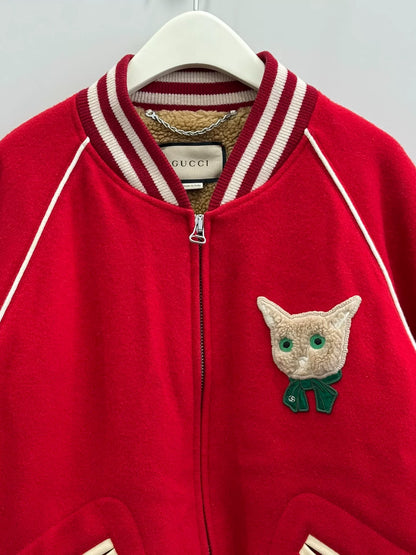 gucci wool baseball jacket with cat design