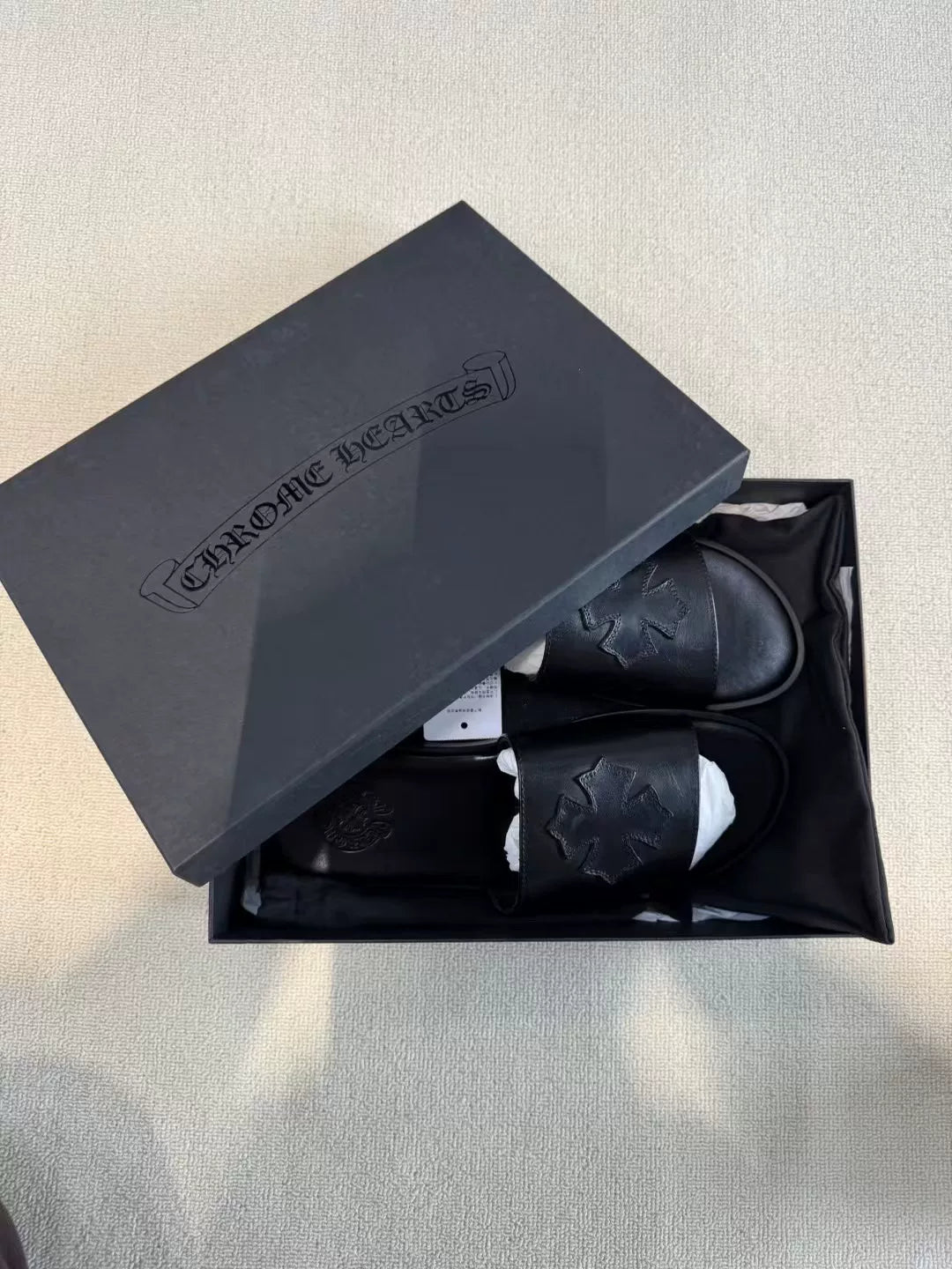 Chrome Hearts Cross Leather Slippers