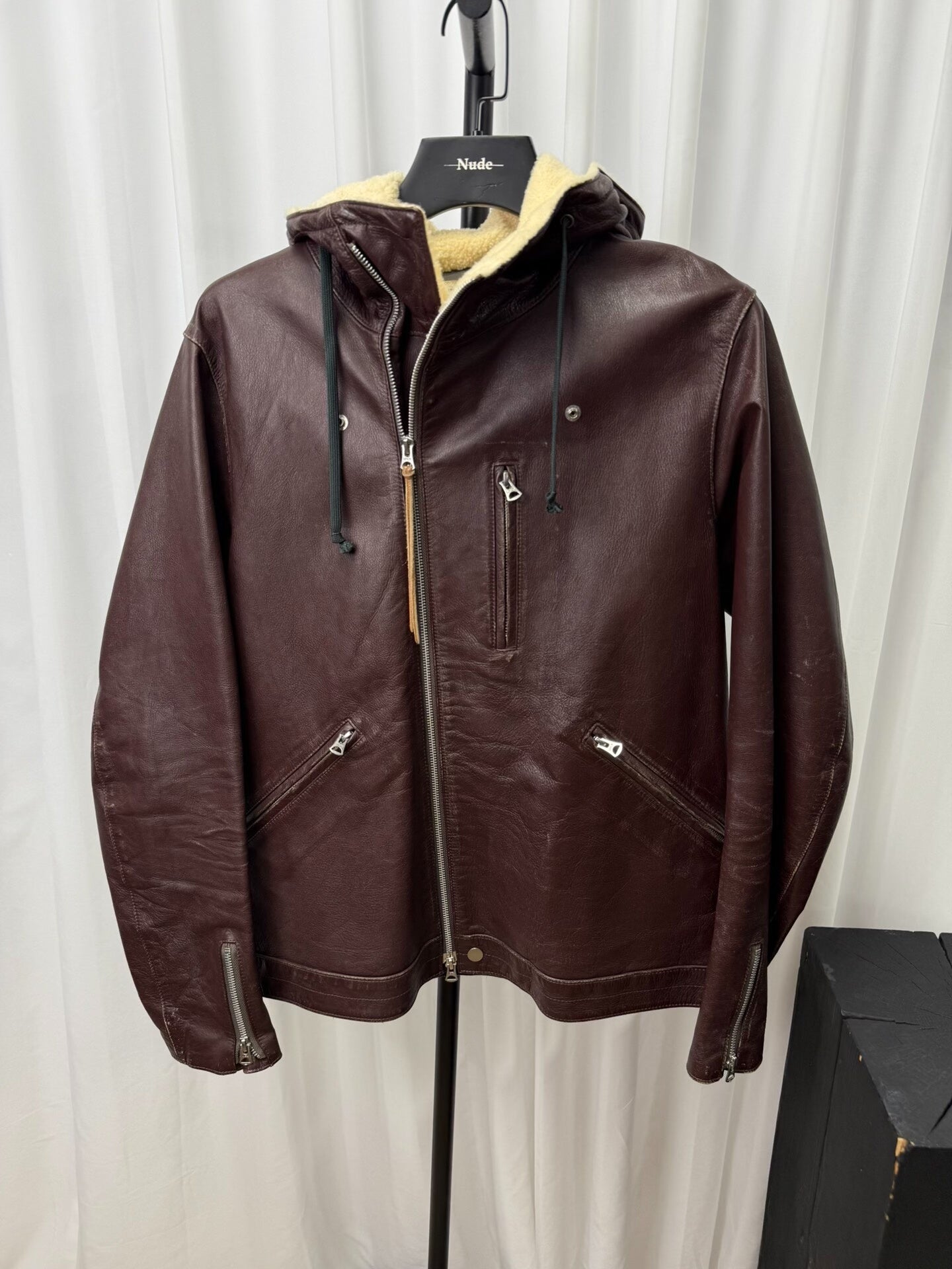 undercover leather jacket with hood