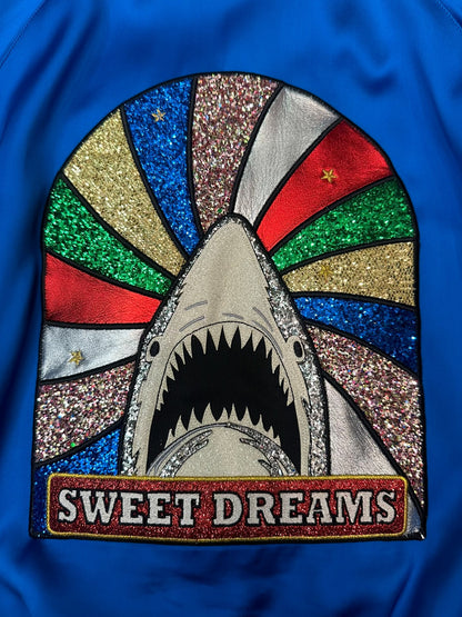 Saint Laurent Blue Satin Shark Bomber Jacket