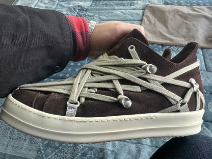 Rick Owens Brown Suede Low-Top Sneakers