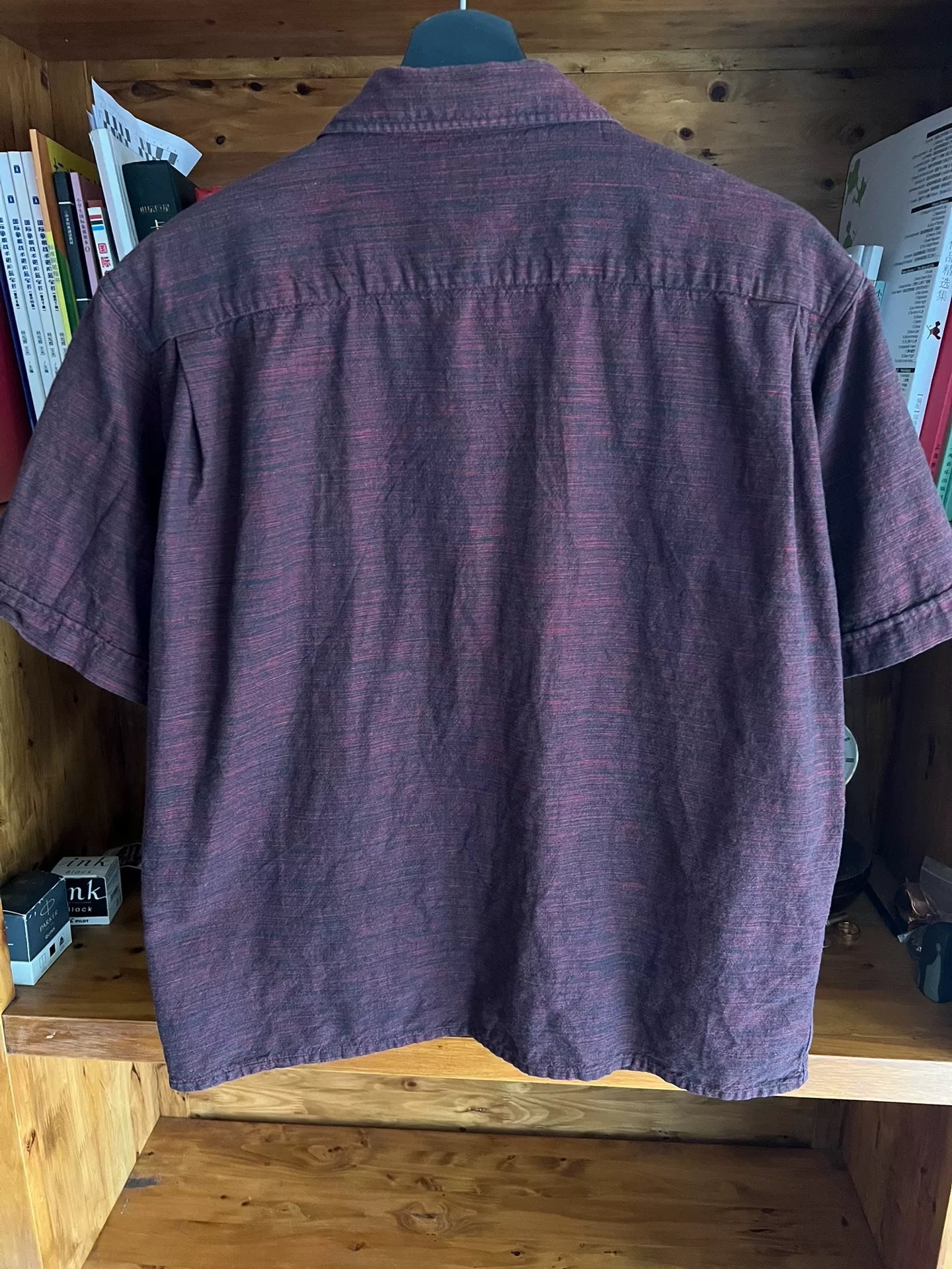 open collar shirt in rich burgundy color