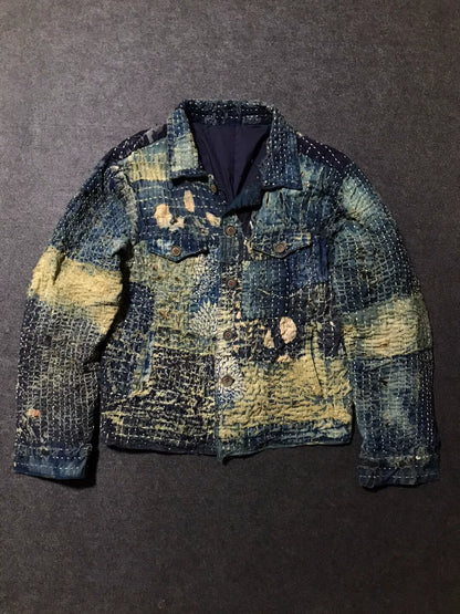 unique boro patchwork blue-yellow jacket