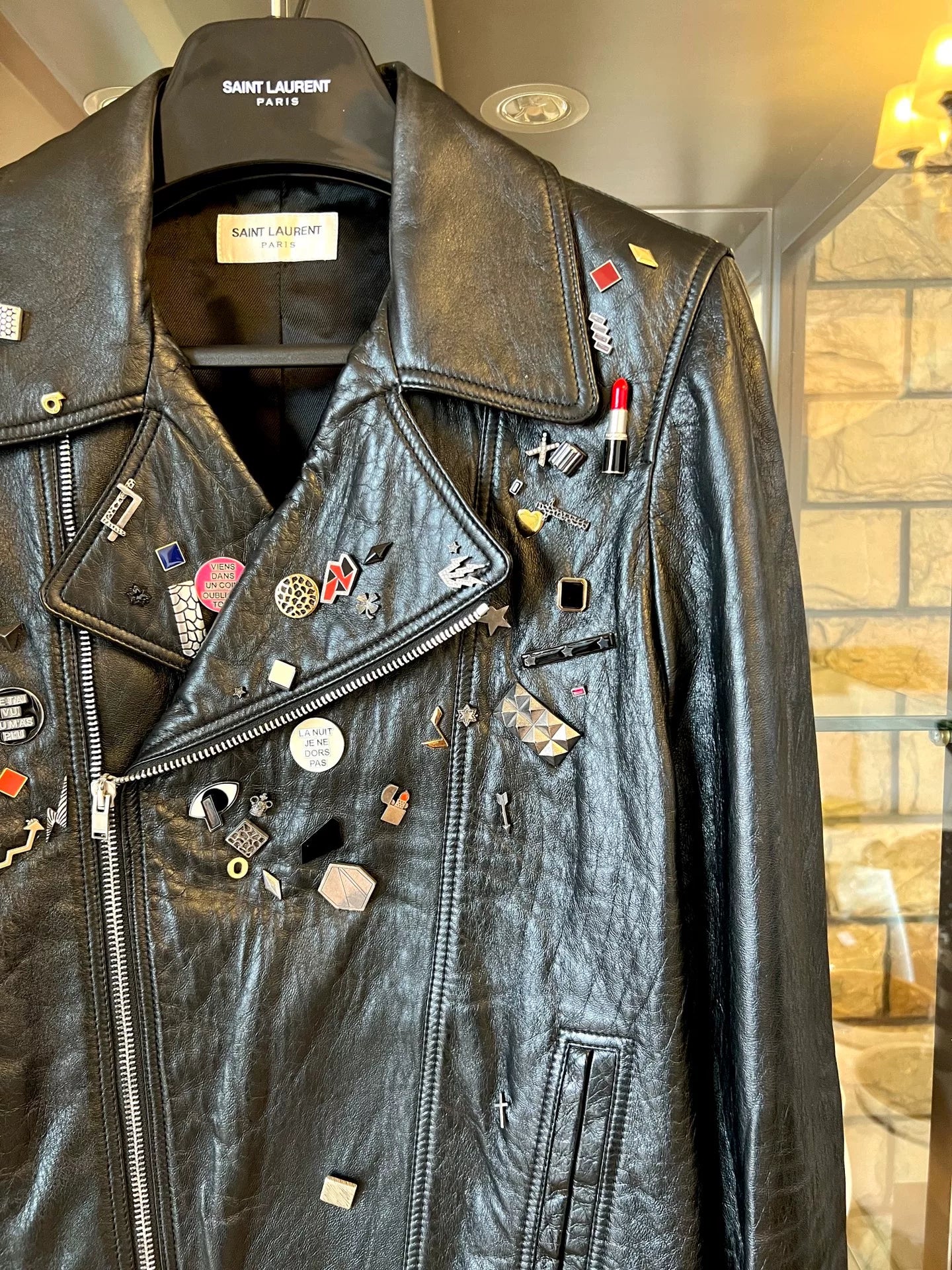 Saint Laurent Badge Leather Jacket 15FW