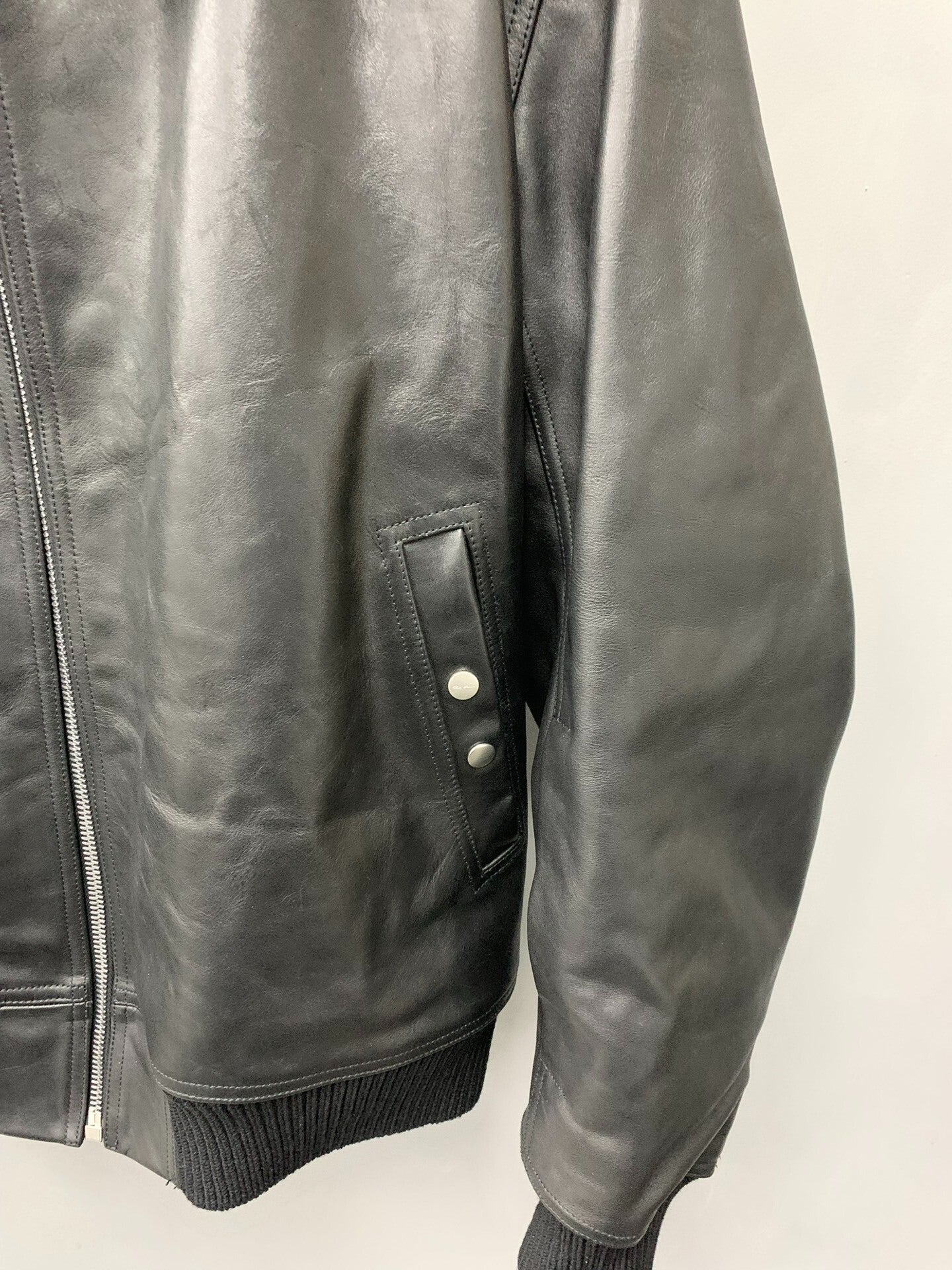 Rick Owens Black Leather Collared Jacket
