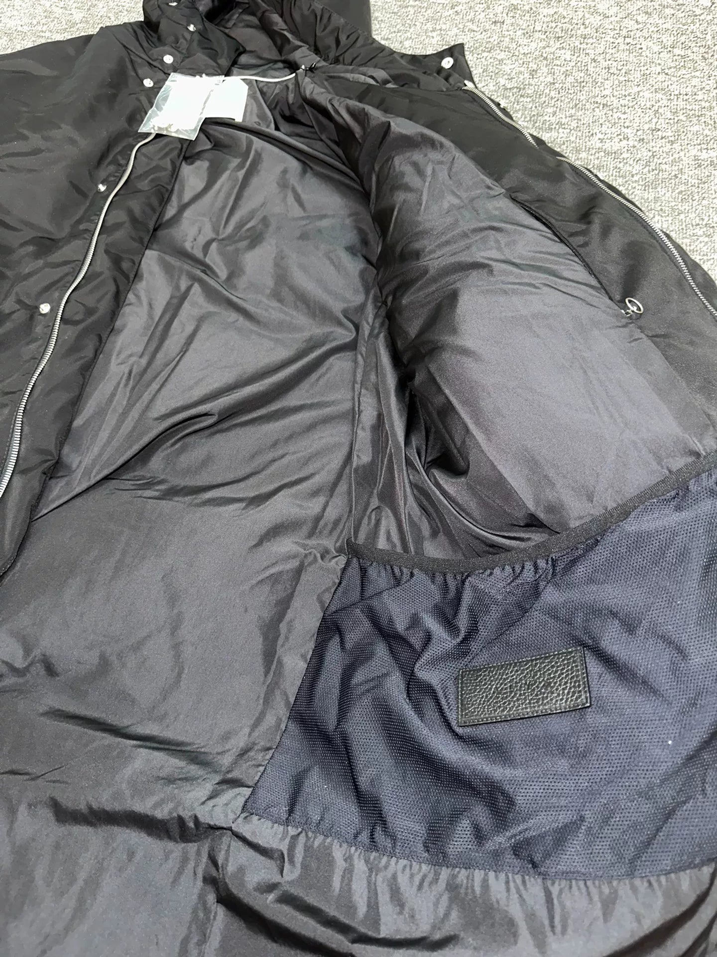 alyx long down jacket with leather accents