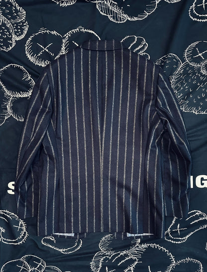 Navy Blue Striped Wool Blazer