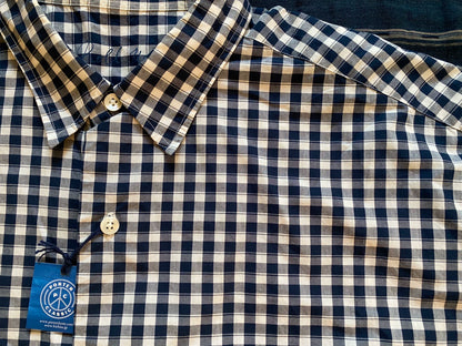 navy roll-up gingham check shirt
