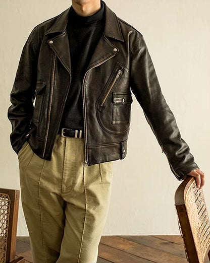 OLD JOE Sheepskin Double Front Moto Jacket
