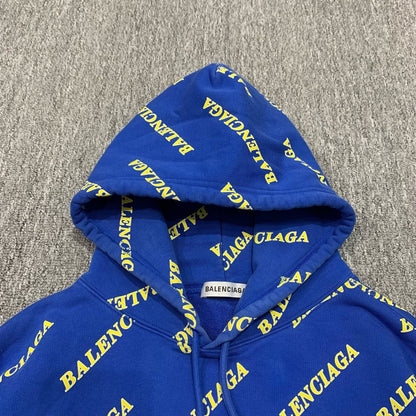 balenciaga blue printed hooded sweatshirt