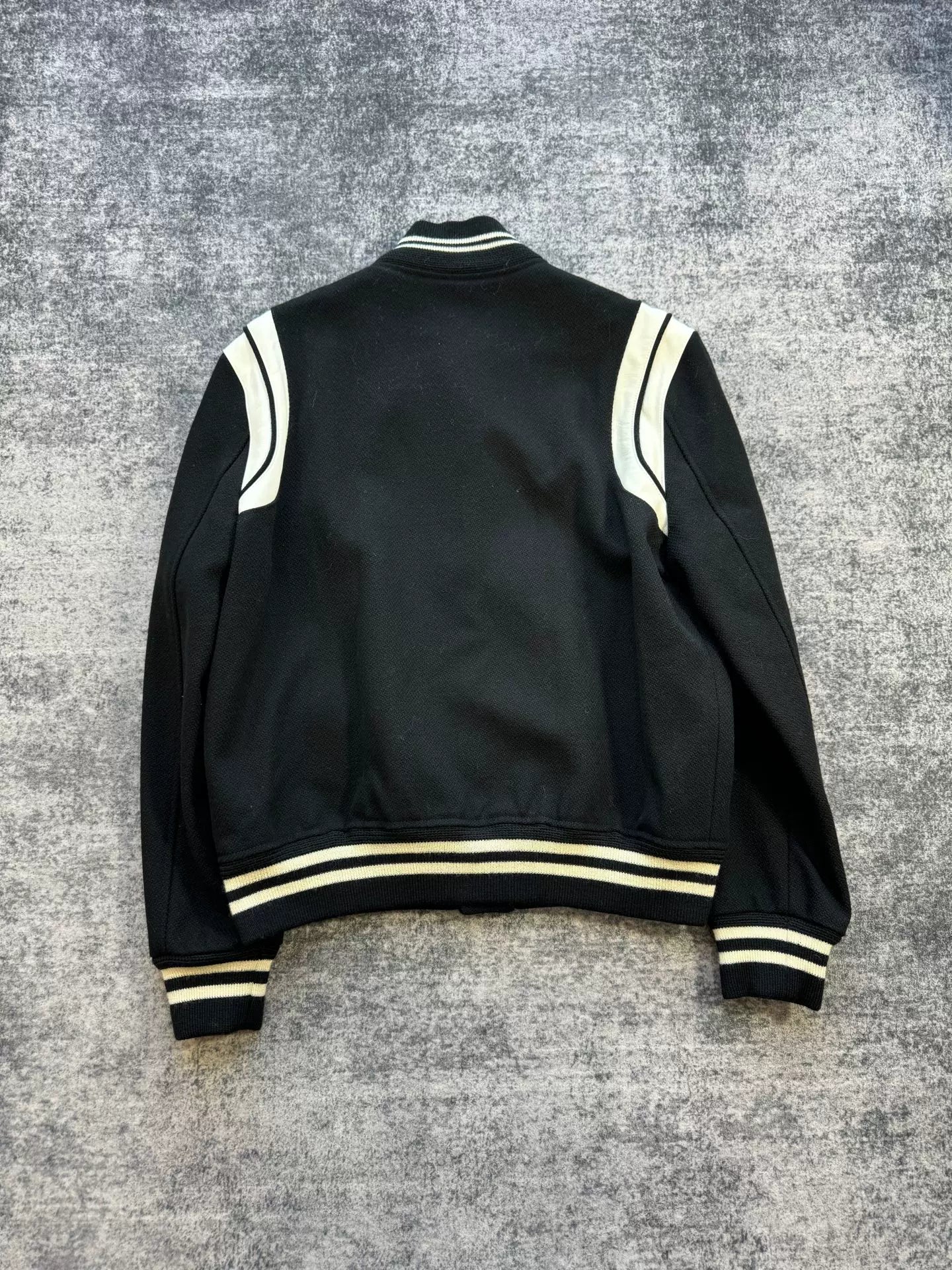 Saint Laurent Black White Leather Sleeve Jacket