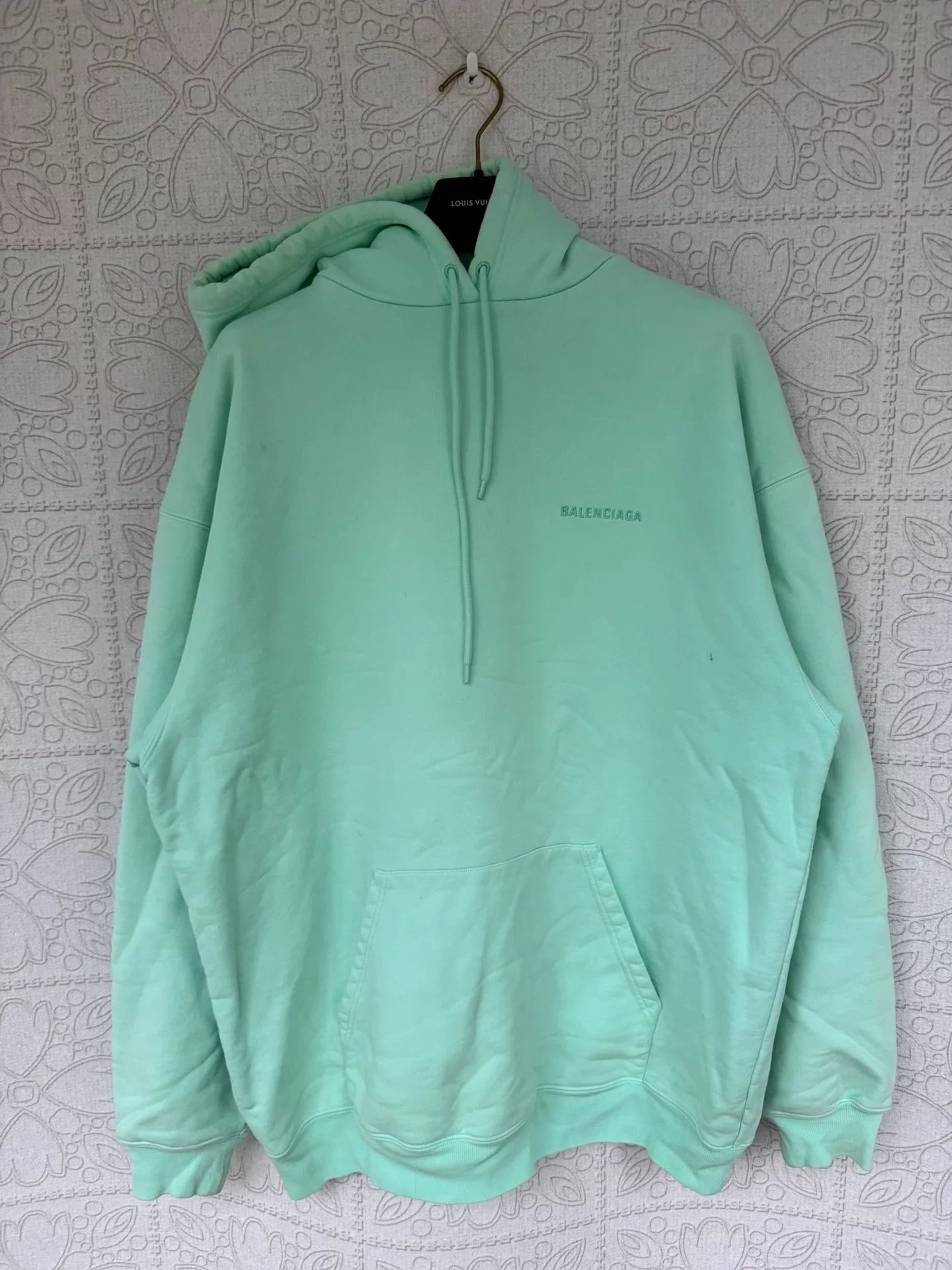 balenciaga mint green logo embroidered hoodie