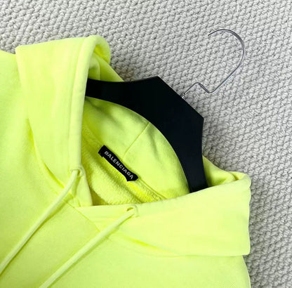 balenciaga neon yellow logo hooded sweatshirt