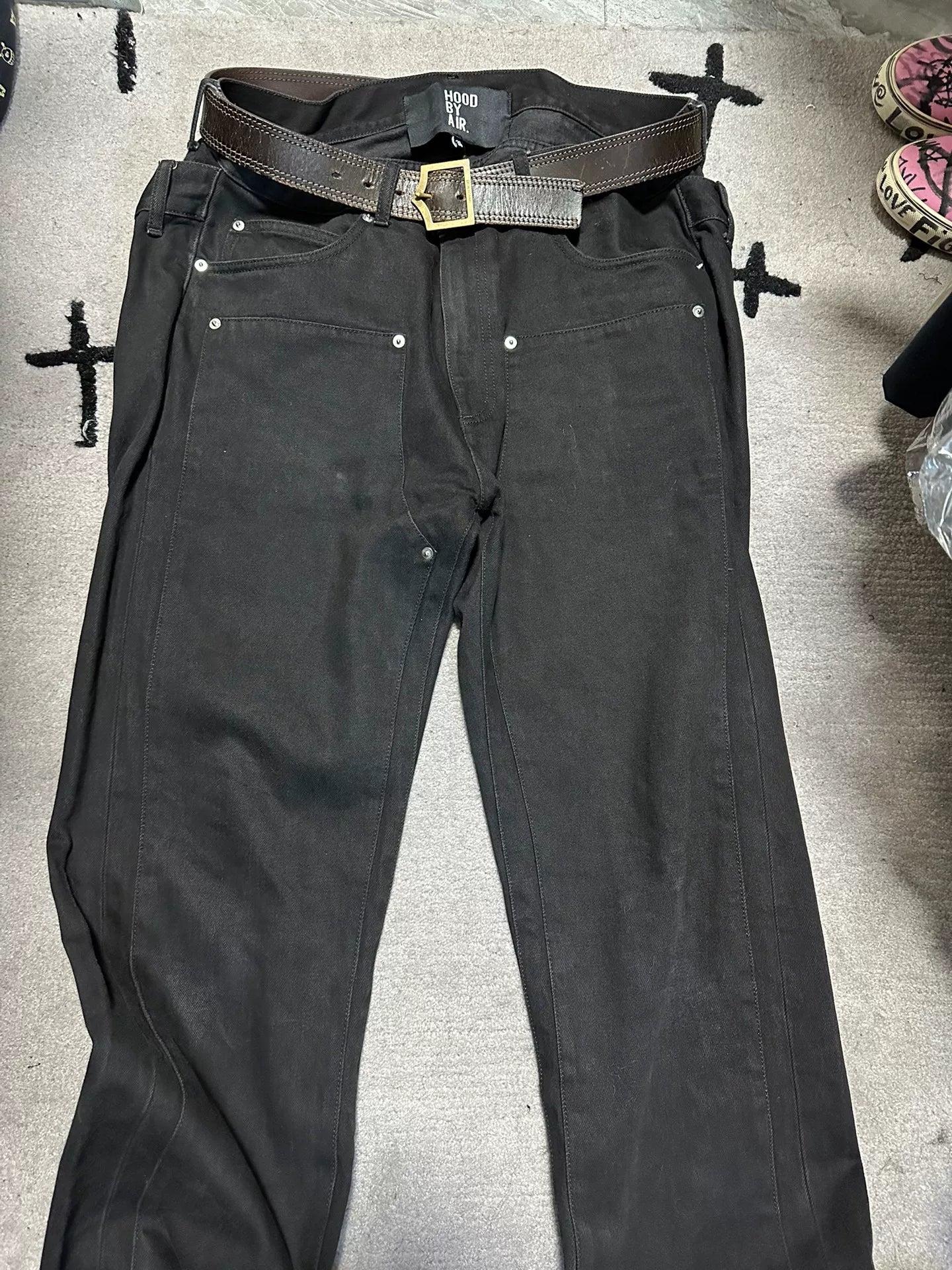 oversized black denim pants by hood by air