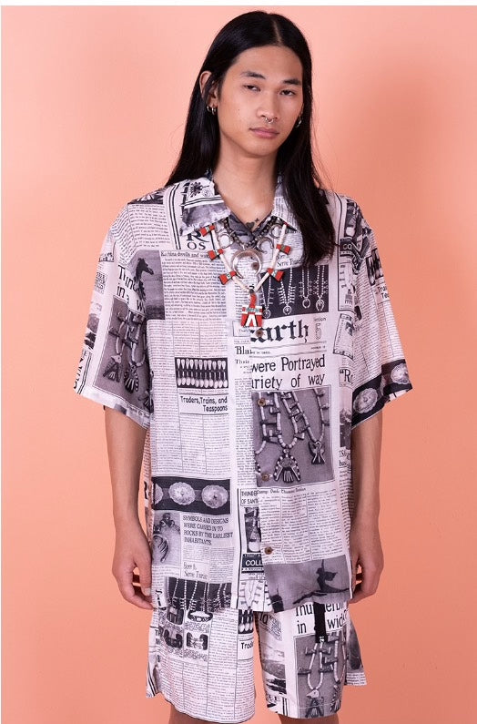 KAPITAL 23SS Pueblo Newspaper Silk Aloha Shirt