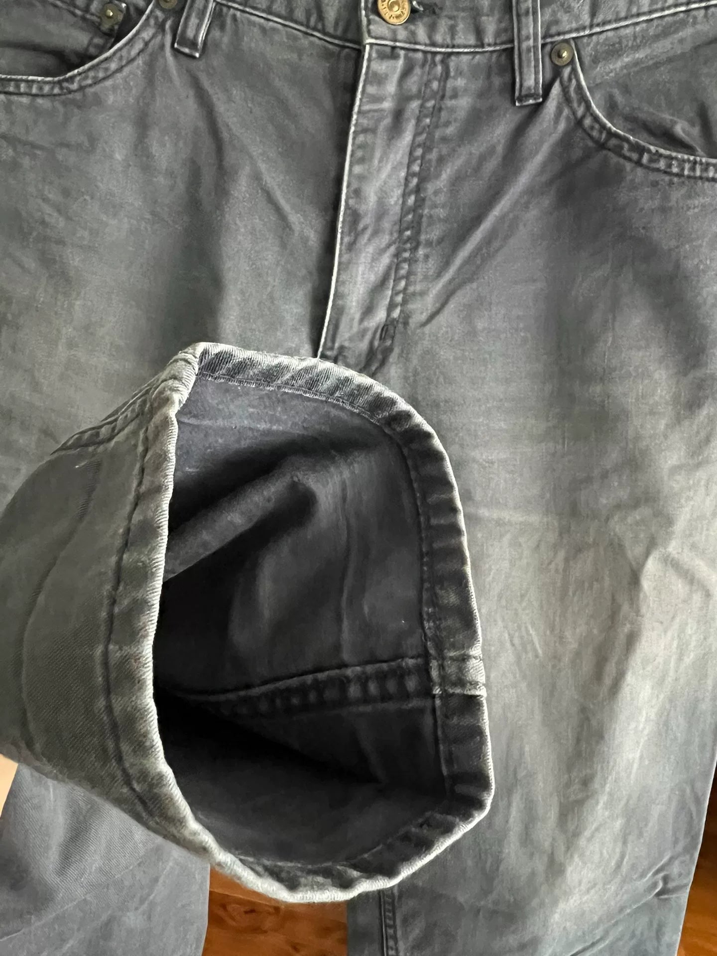 gray five-pocket casual pants