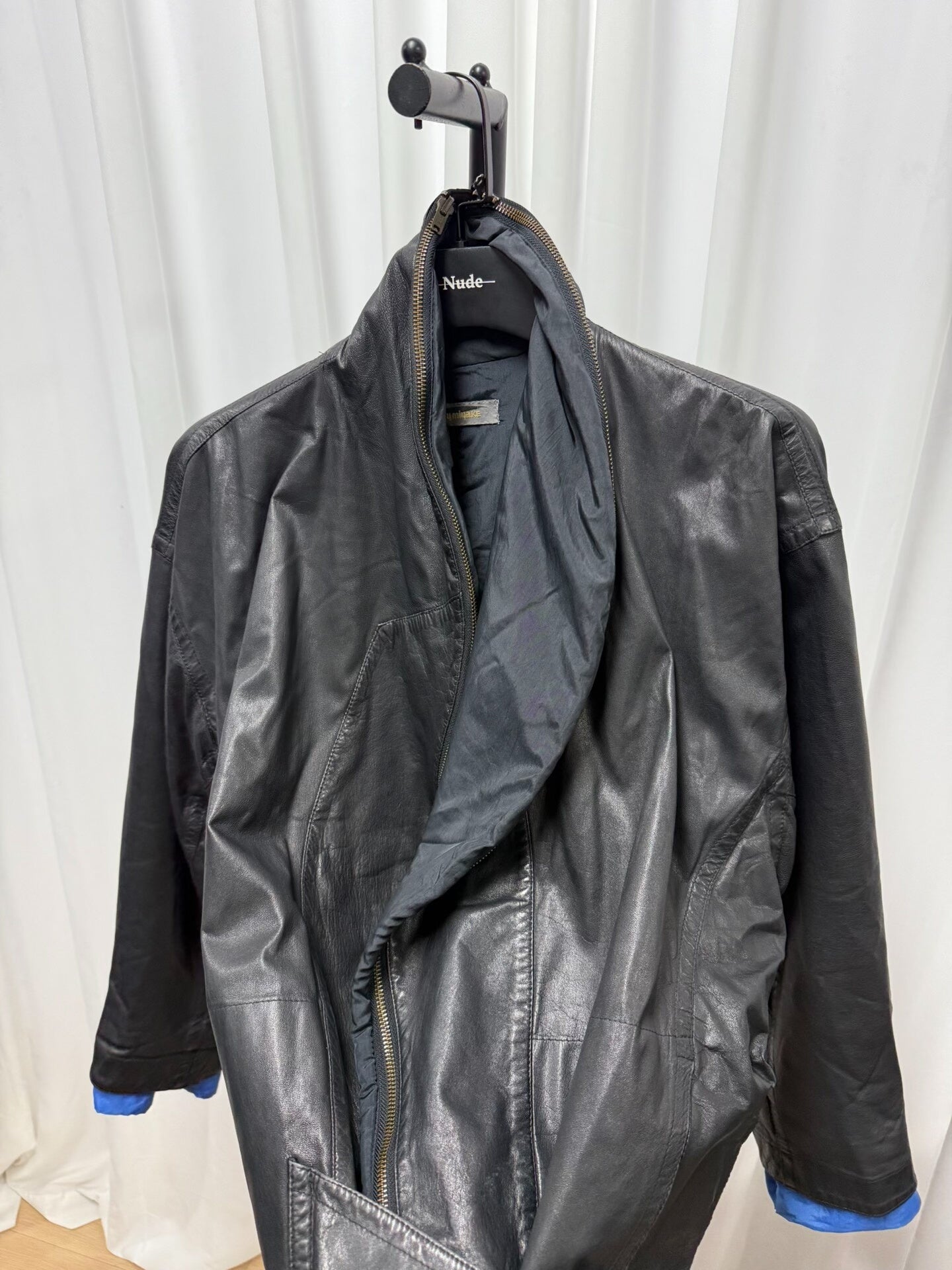 issey miyake black leather zip jacket M size