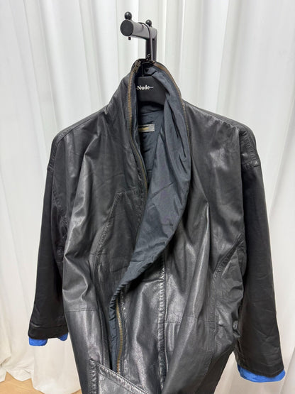 issey miyake black leather zip jacket M size