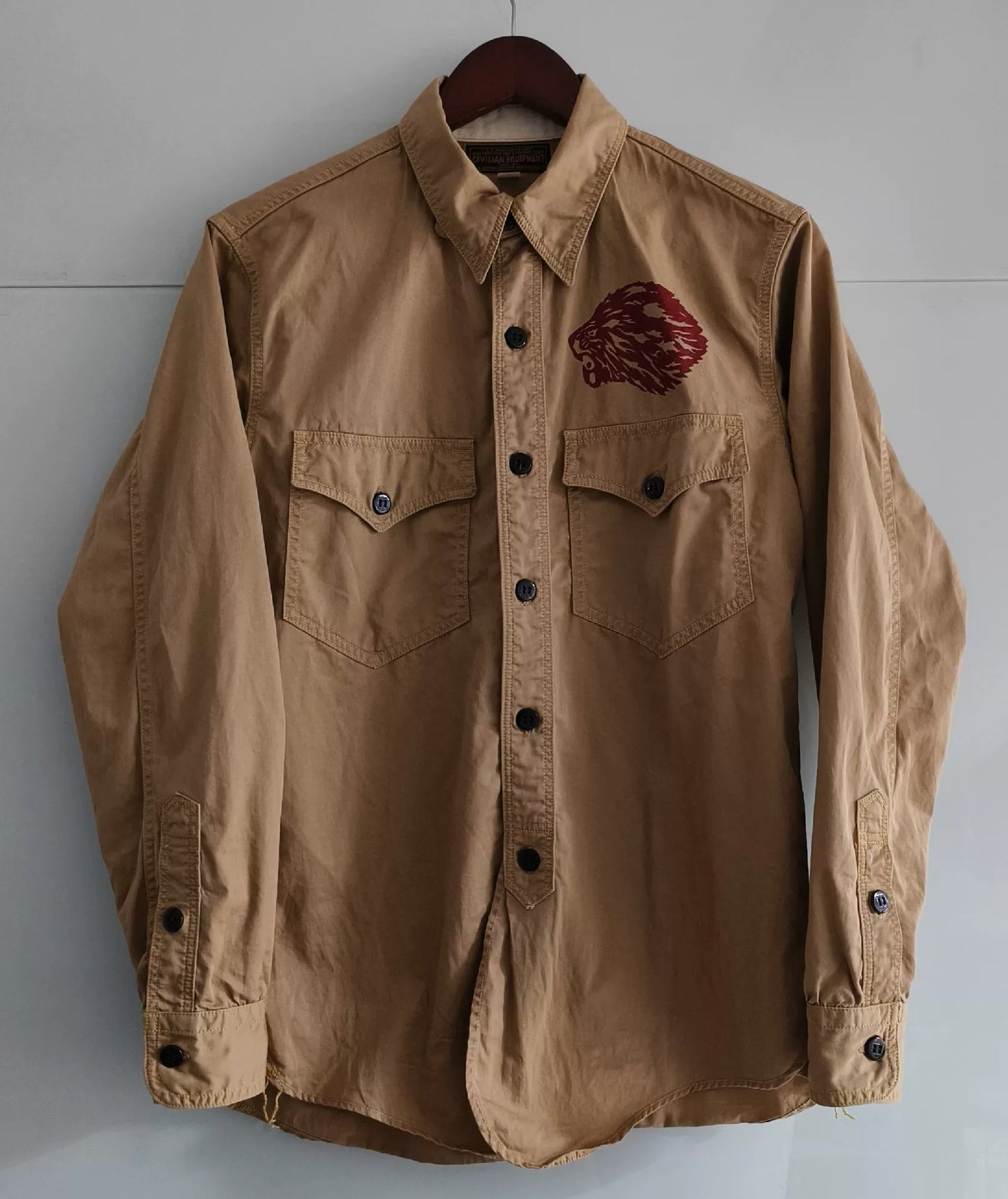 Freewheelers Vintage Officer Shirt with Lion Print