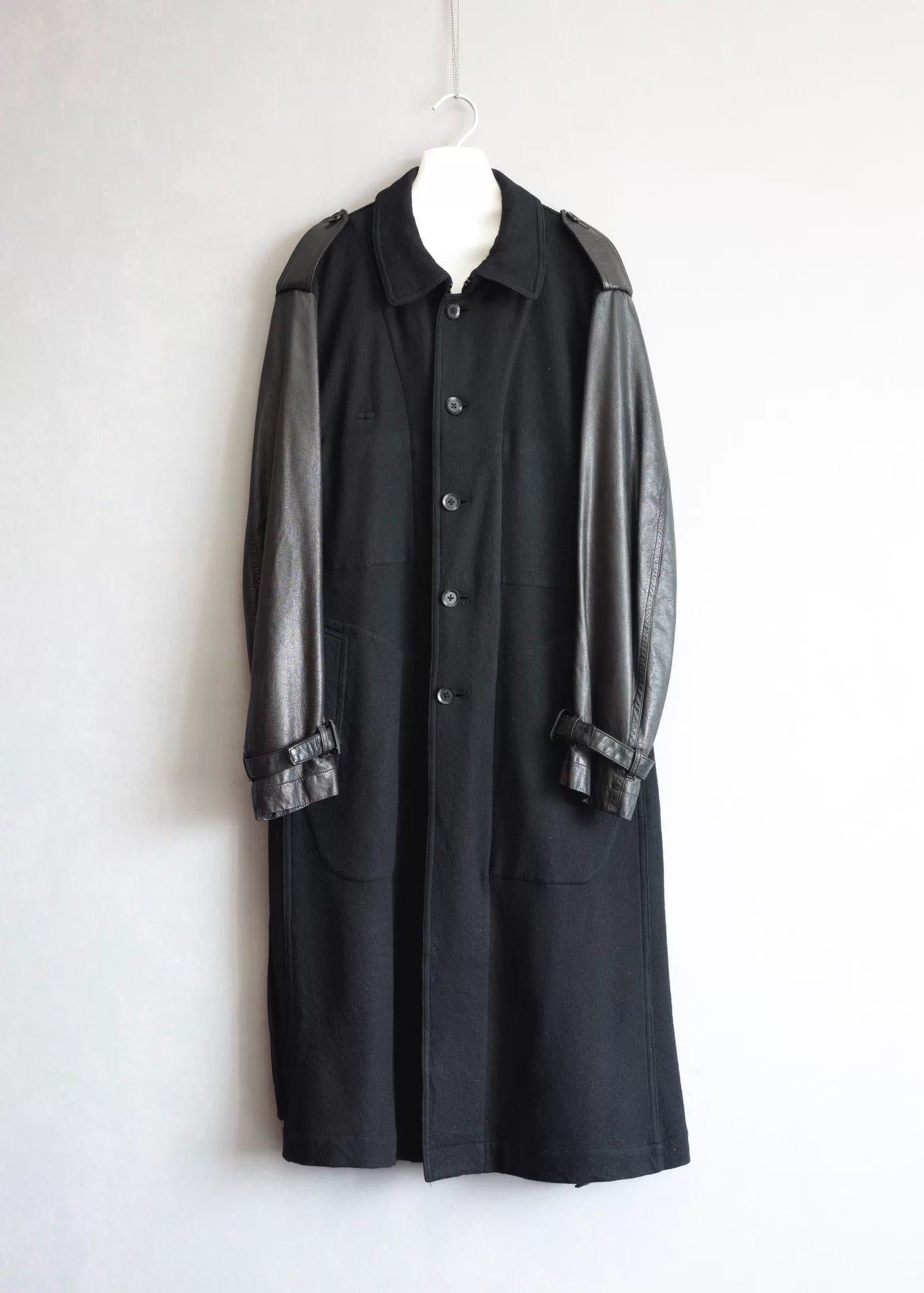 Yohji Yamamoto Wool Coat with Leather Sleeves