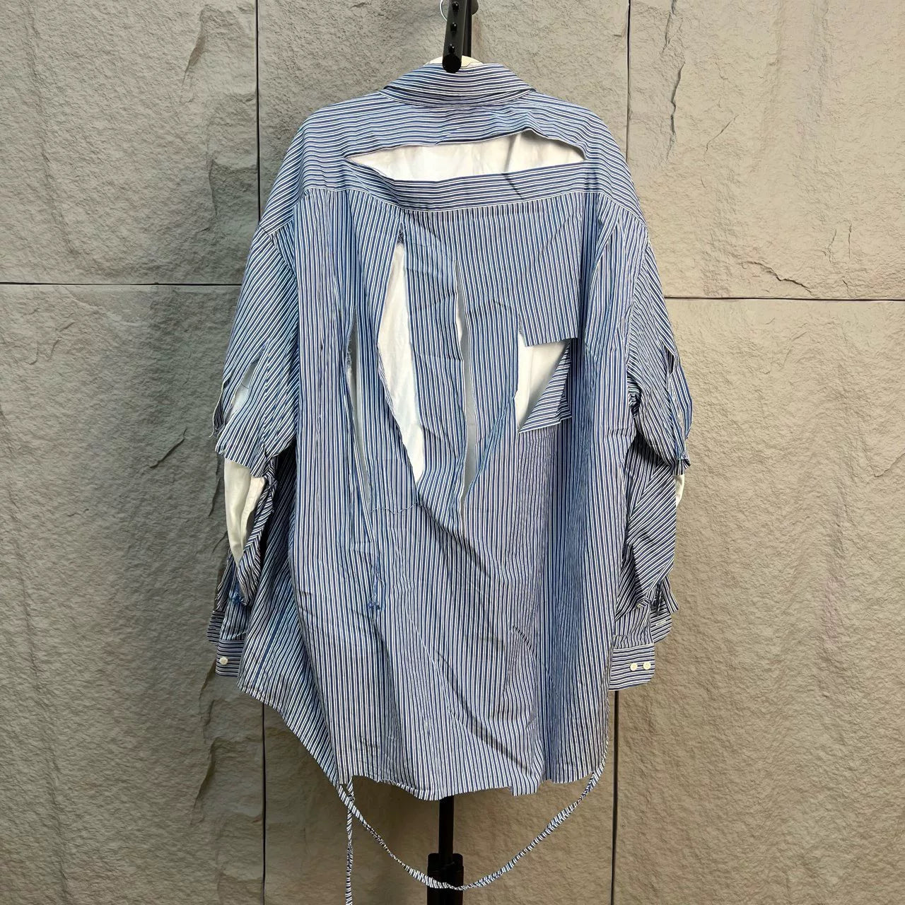 balenciaga blue striped shirt with white underlayer