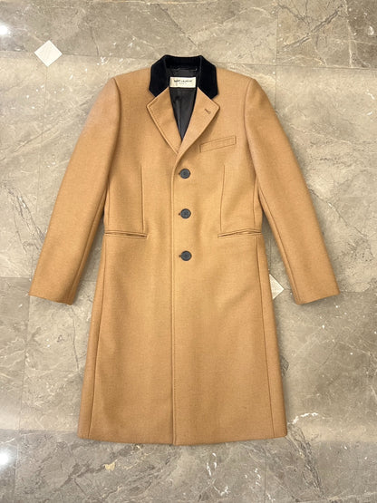 Saint Laurent Beige Velvet Collar Coat