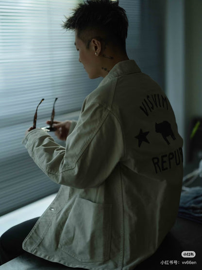 visvim coverall in beige corduroy jacket