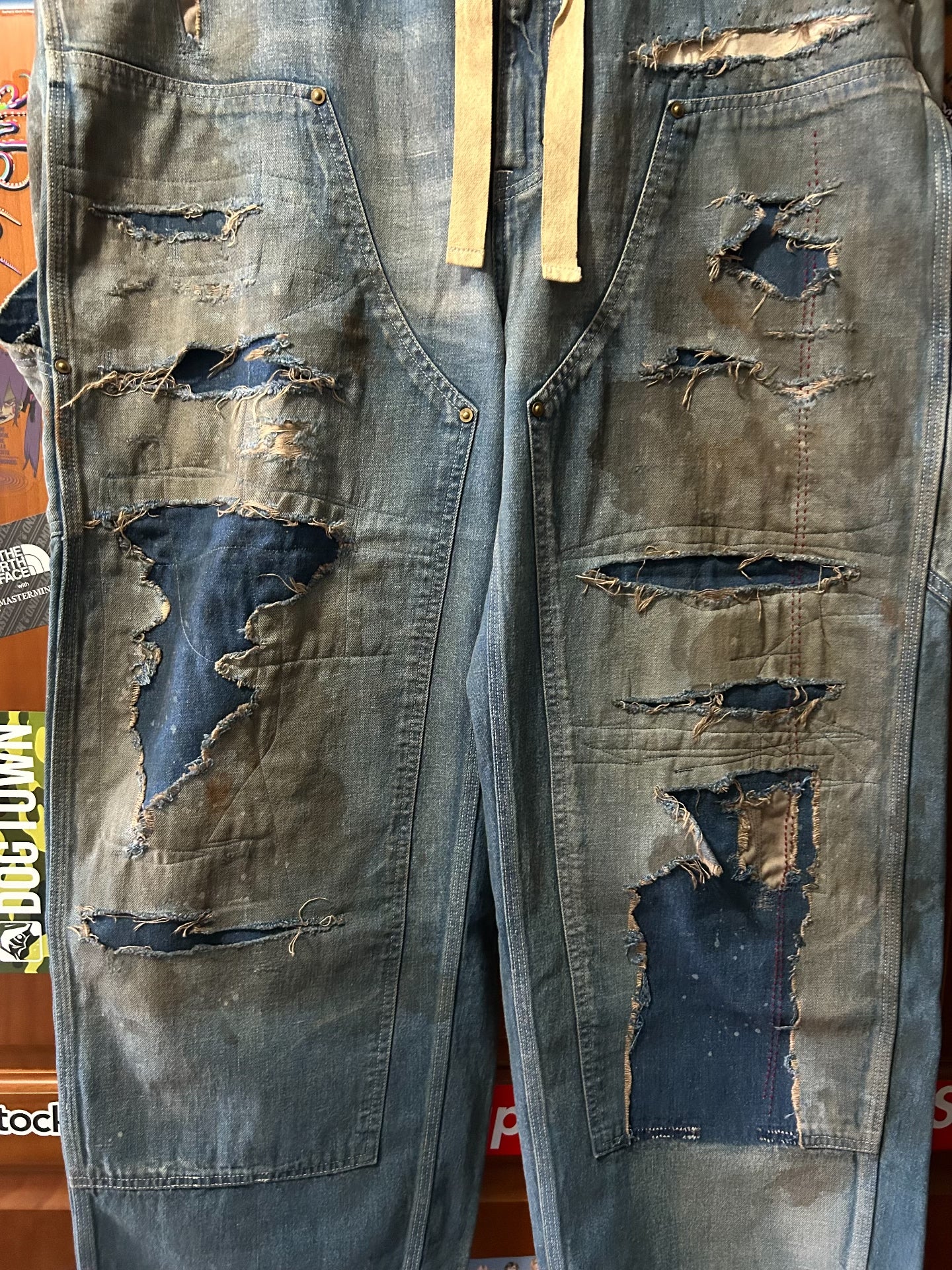 ANACHRONORM Distressed Denim Painter Pants