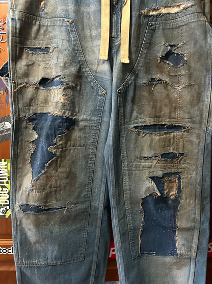 ANACHRONORM Distressed Denim Painter Pants