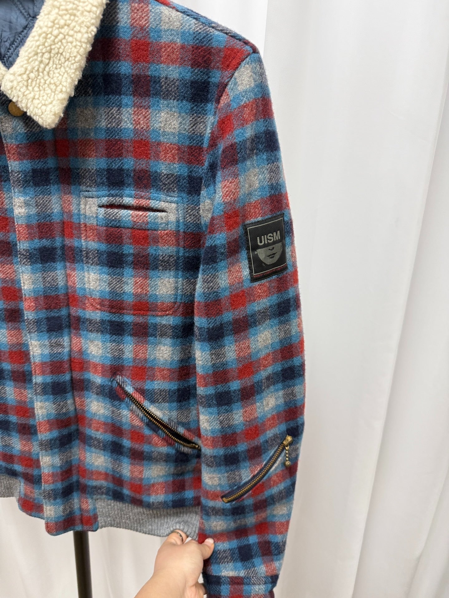 Undercover Checked Shearling Collar Jacket